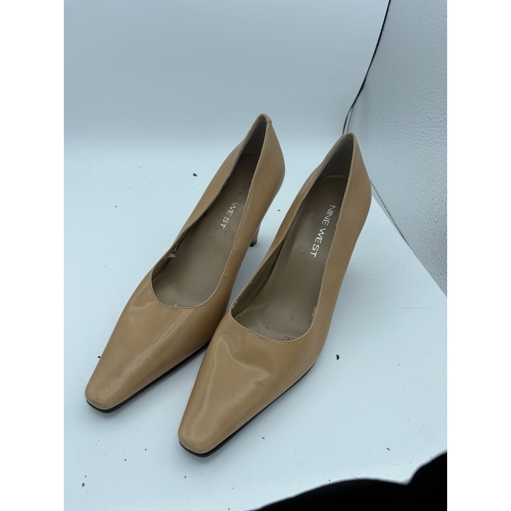Nine West Shoes Womens‎ Size 7 Beige Square Toe Mid Heel Dress Pumps Classic